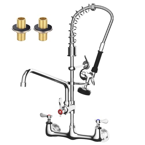 tolsuny Commercial Sink Faucet,TOLSUNY Commercial Kitchen Faucet Wall Mount with Pre Rinse Sprayer,Wall Mounted Kitchen Sink Faucet for Industrial and Restaurant Sinks. (Classic, 25) - Image 1