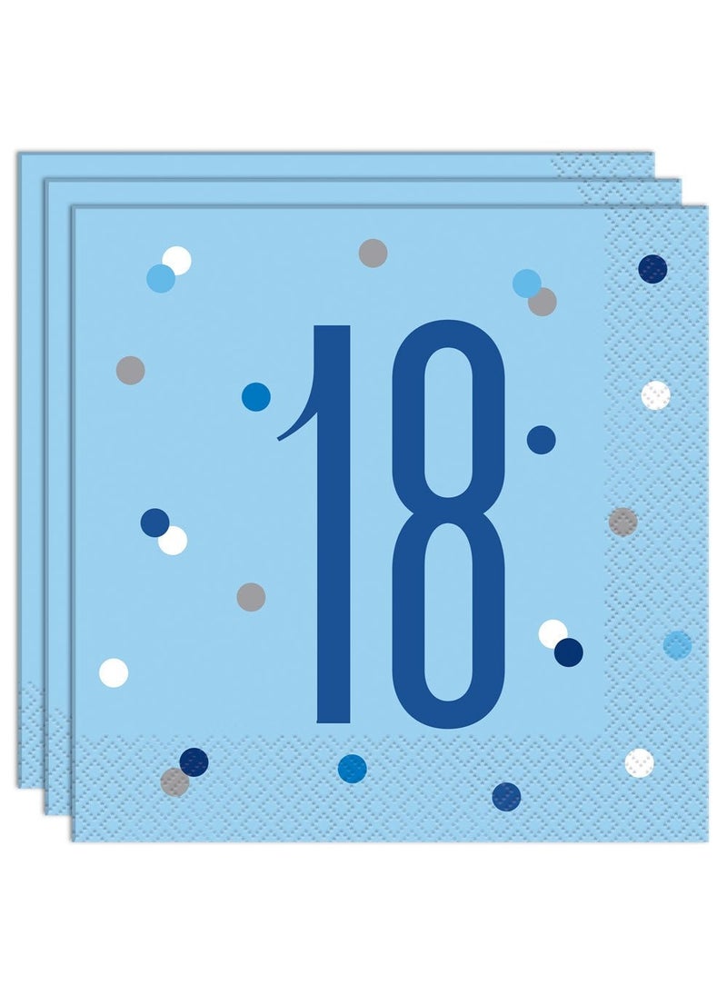 Unique 18-Years Birthday Napkins Blue Paper 33cm 16-Pack