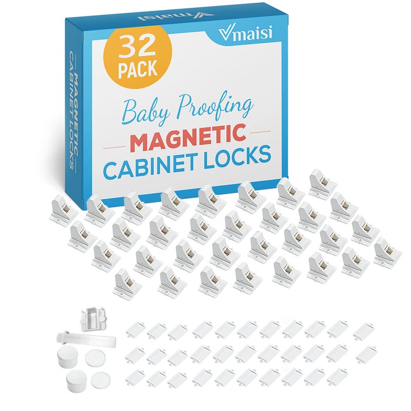 Vmaisi Adhesive Magnetic Locks for Cabinets & Drawers (32 Locks and 4 Keys) - Image 1