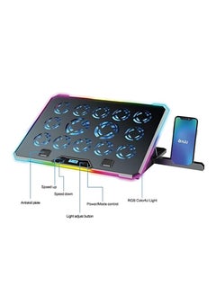 إن سي تي إس NCTS-C1419 14 fans Notebook Cooling Pad, 14 silent strong cooling fans with up to 2500 RPM, 10 modes of RGB lighting, 2 extra USB ports, adjustable height, suitable for 17 inch laptops and below, 1 year NCTS Warranty  - Image 2