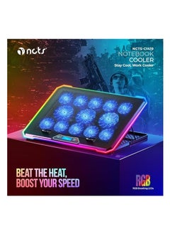 إن سي تي إس NCTS-C1419 14 fans Notebook Cooling Pad, 14 silent strong cooling fans with up to 2500 RPM, 10 modes of RGB lighting, 2 extra USB ports, adjustable height, suitable for 17 inch laptops and below, 1 year NCTS Warranty  - Image 5
