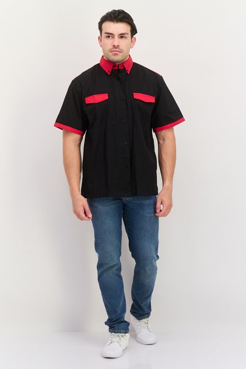 Hilton Men Regular Fit Colorblock Short Sleeves Bristol Bowling Casual Shirt, Black - Image 4