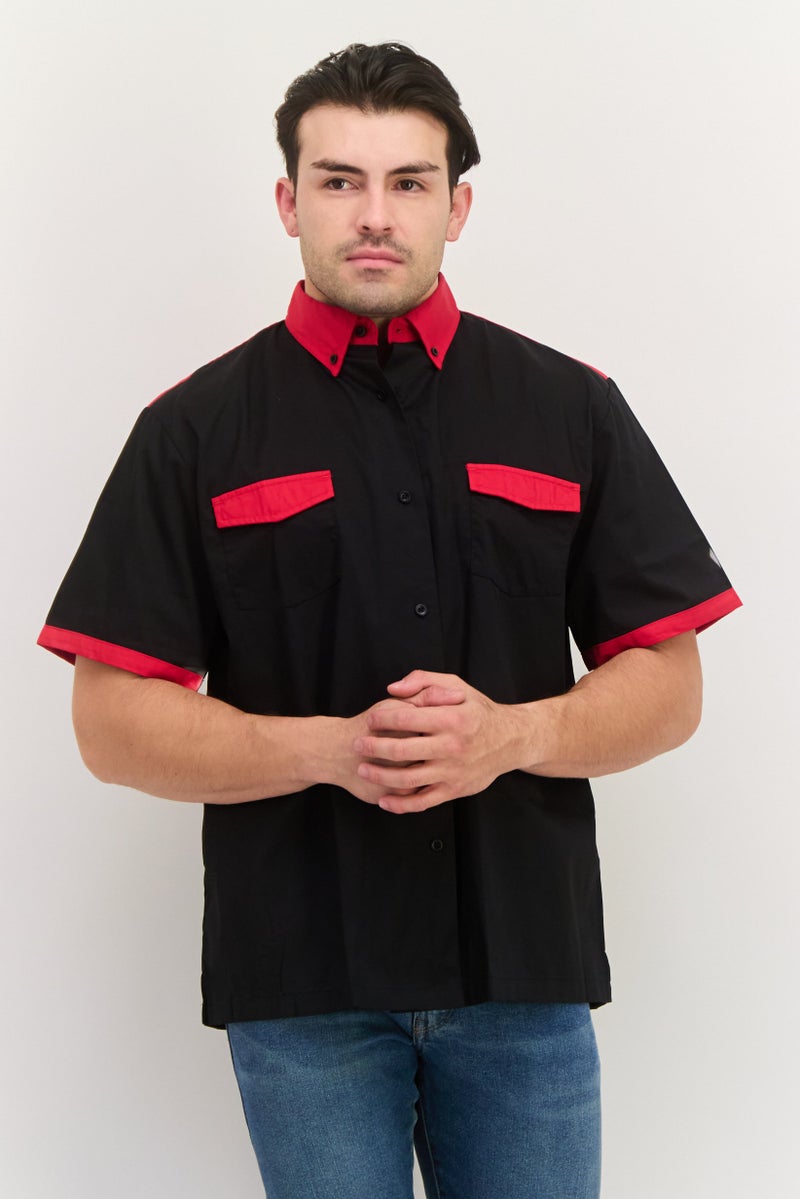 Hilton Men Regular Fit Colorblock Short Sleeves Bristol Bowling Casual Shirt, Black - Image 1