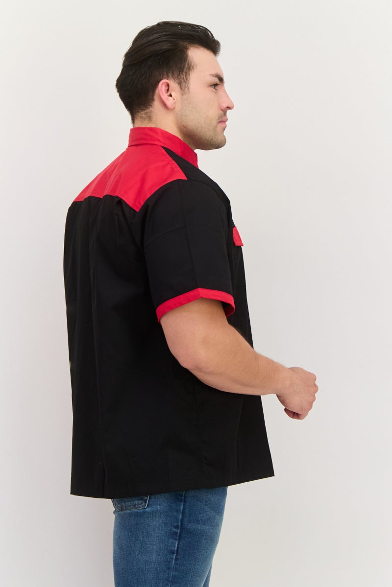Hilton Men Regular Fit Colorblock Short Sleeves Bristol Bowling Casual Shirt, Black - Image 3