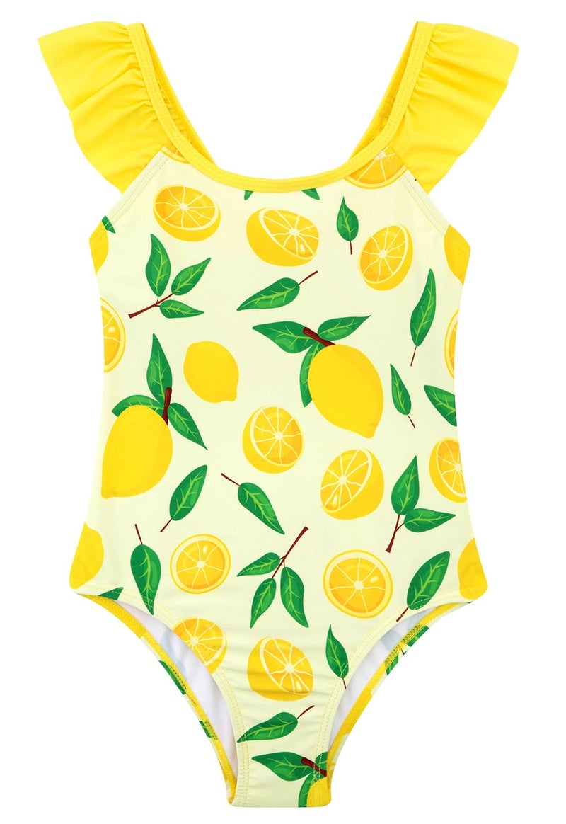 DAXIANG Toddler Girl Bathing Suit One Piece Girls Swimsuit Floral Ruffles Hawaiian Swim Suit Yellow Lemon 8 Year 9 Year - Image 1