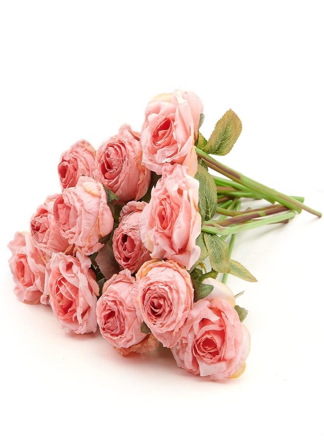 PONKING Rose Artificial Flower 12pcs Realistic Faux Silk Roses Fake Flowers Bouquets Arrangements Decor for Wedding Spring Mother's Day, Home Table Decorations, Pink Flower - Image 1