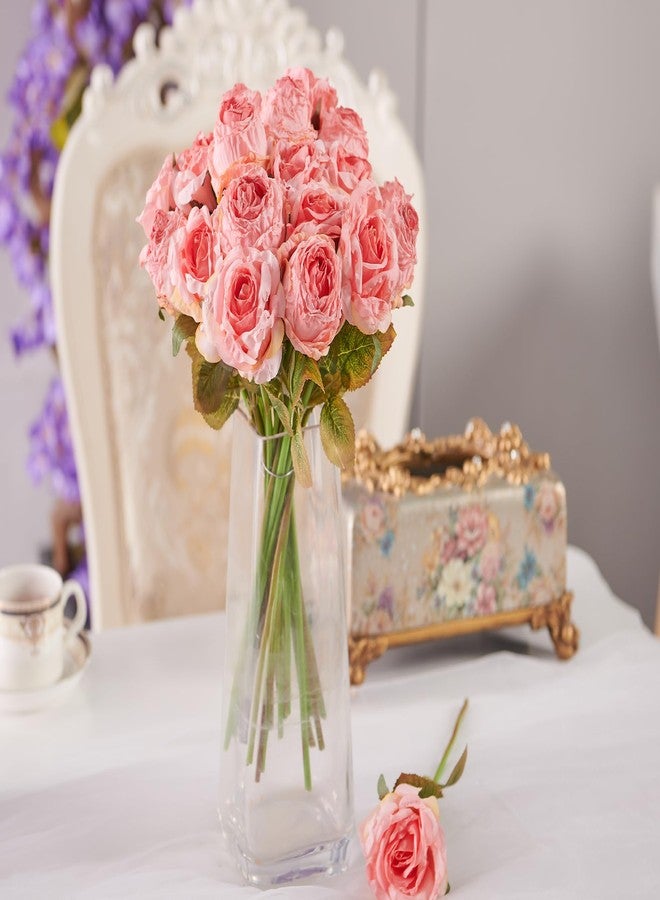 PONKING Rose Artificial Flower 12pcs Realistic Faux Silk Roses Fake Flowers Bouquets Arrangements Decor for Wedding Spring Mother's Day, Home Table Decorations, Pink Flower - Image 4