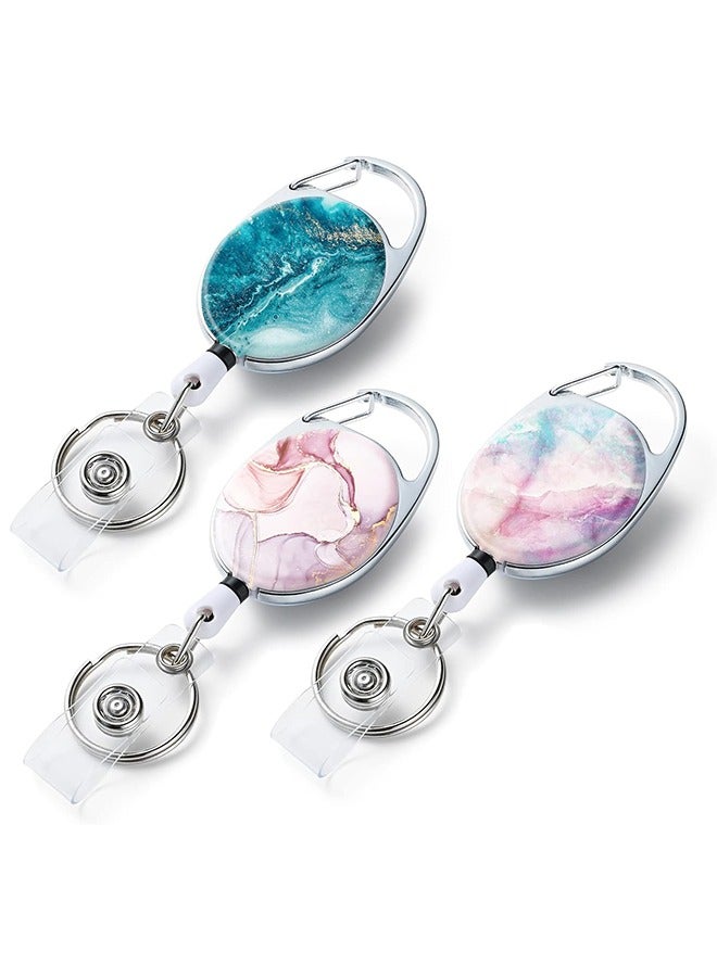 Generic 3 Pack Badge Reels Retractable, Double Sided Color Print Pattern Retractable Badge Holder with Retractable Keychain, Badge Clip and Key Ring, Durable Nylon Retractable Rope  - Image 1