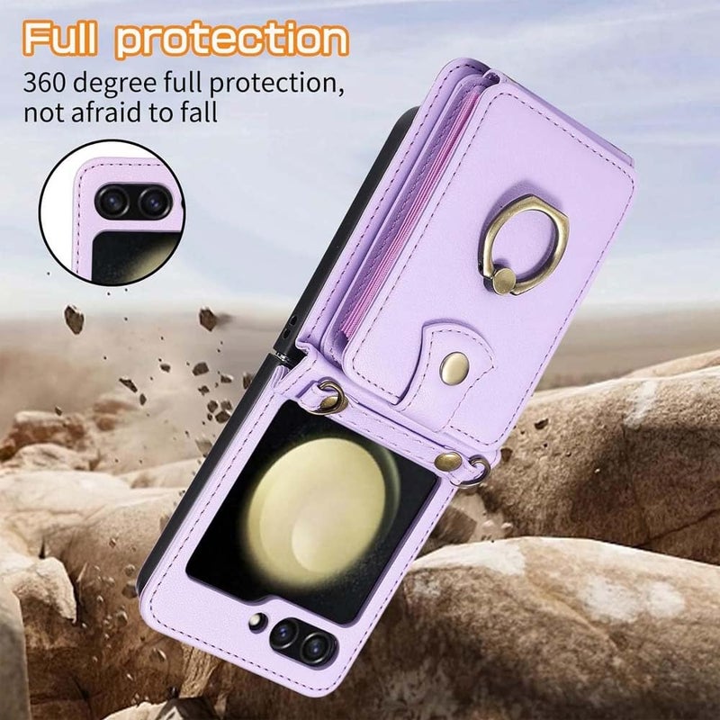 Scalebee Pouch Flip Cover for Samsung Galaxy Z Flip 5 / Flip5 Premiuim Leather 2 in 1 Wallet Case for Girl Women (Purple) - Image 4