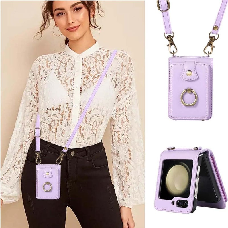 Scalebee Pouch Flip Cover for Samsung Galaxy Z Flip 5 / Flip5 Premiuim Leather 2 in 1 Wallet Case for Girl Women (Purple) - Image 5