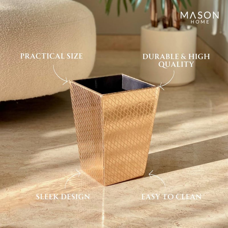 MASON HOME Vegan Leather Rose Gold Decorative Dustbin 1 pc L 75 x B 55 x H 105 Essential Utility Trash Garbage Hotels Bathroom Bedroom Kitchen Living Room Office - Image 2