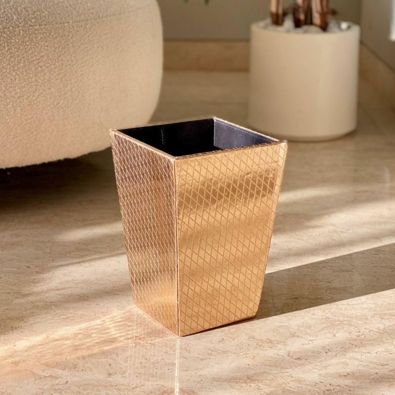 MASON HOME Vegan Leather Rose Gold Decorative Dustbin 1 pc L 75 x B 55 x H 105 Essential Utility Trash Garbage Hotels Bathroom Bedroom Kitchen Living Room Office - Image 1