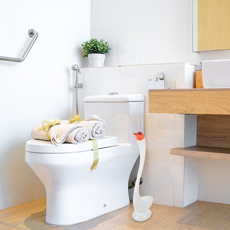 🚽 طقم فرشاة حمام وحامل بمقبض مريح أبيض مقاوم للخدش لتنظيف الحمام - Image 4