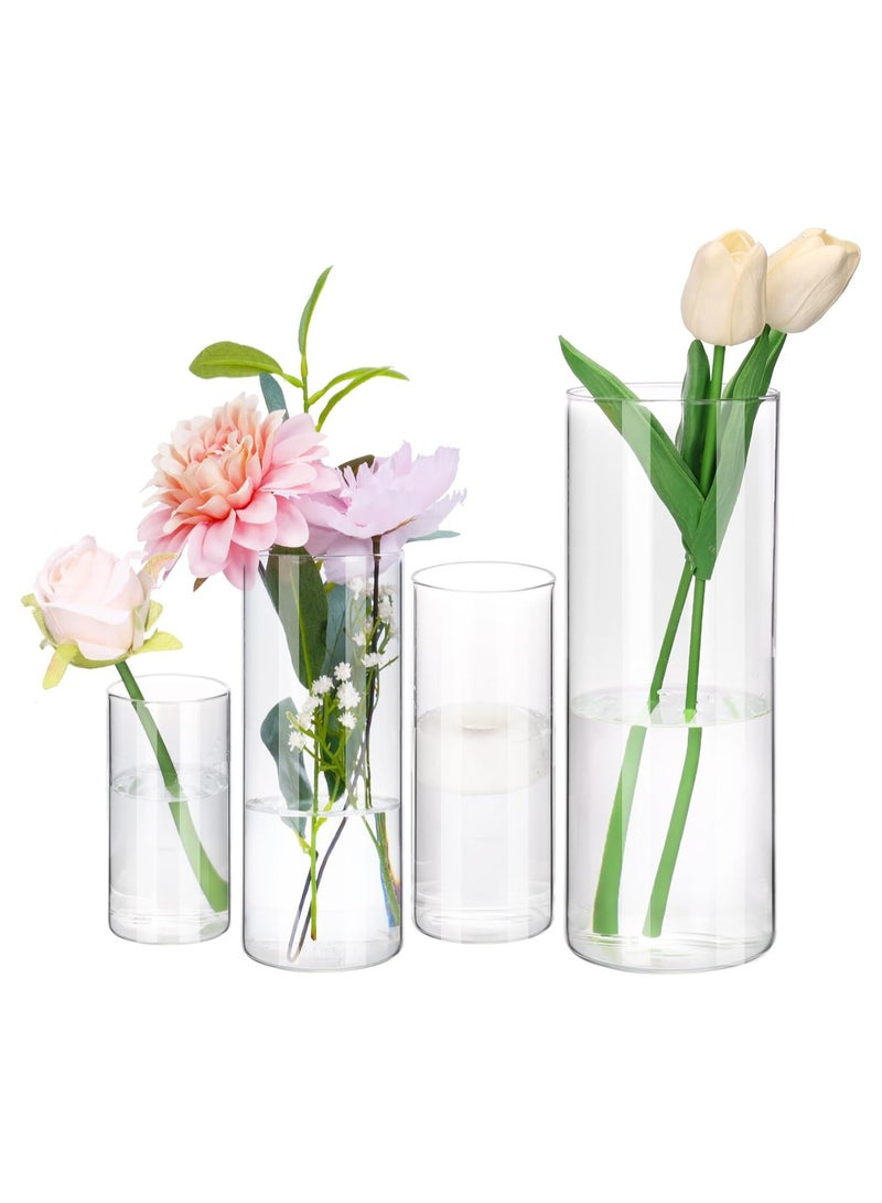 Home zone 4pcs Clear Glass Cylinder Vases, 4, 6, 7, 10 Inch Tall for Hurricane Floating Candle, Table Shelf, Party, Wedding, Home Décor - Image 1