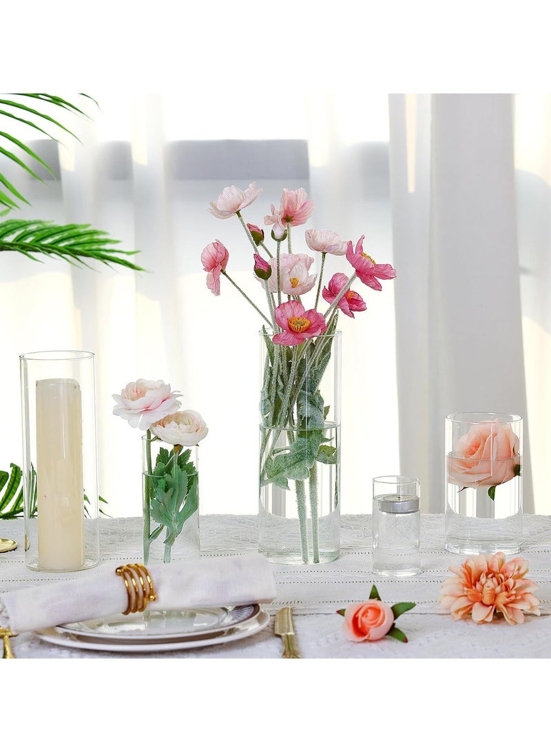 Home zone 4pcs Clear Glass Cylinder Vases, 4, 6, 7, 10 Inch Tall for Hurricane Floating Candle, Table Shelf, Party, Wedding, Home Décor - Image 5