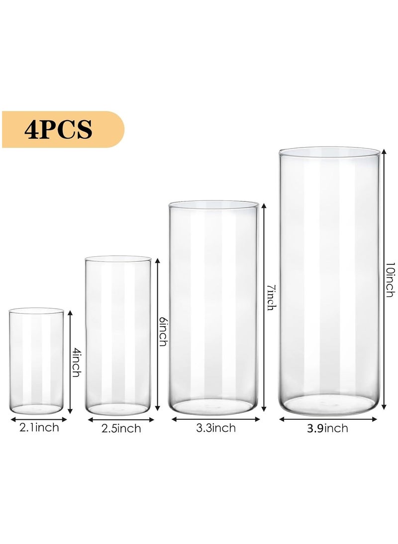 Home zone 4pcs Clear Glass Cylinder Vases, 4, 6, 7, 10 Inch Tall for Hurricane Floating Candle, Table Shelf, Party, Wedding, Home Décor - Image 2