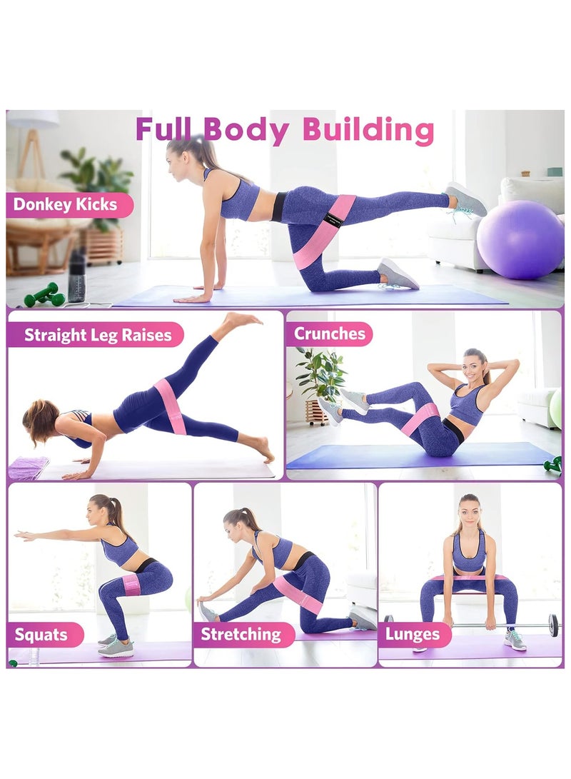أشرطة مقاومة من القماش غير قابلة للانزلاق للنساء والرجال - أشرطة سميكة لتمارين اللياقة البدنية للأرداف والساقين والأرداف والأرداف والفخذين - أشرطة مرنة لتمارين اليوجا والبيلاتس للصالة الرياضية المنزلية (عبوة من 3 قطع) - Image 3