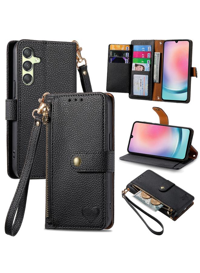 S-TOP Case For Samsung Galaxy A25 5G Love Zipper Lanyard Leather Phone Case - Image 1