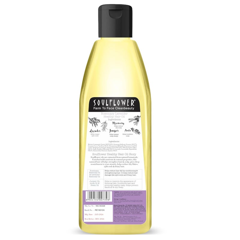 Soulflower Soulflower Rosemary Lavender Hair Oil for Healthy Hair Scalp Hair Roots 100 Pure Natural Undiluted Coldpressed Oil 225ml Pack of 2 - Image 4