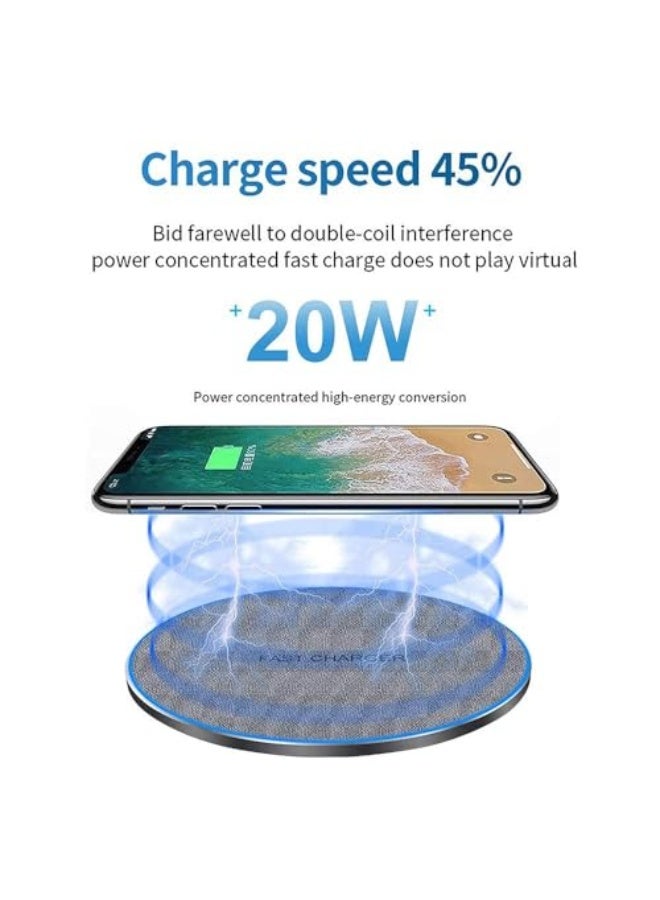 20W Fast Wireless Charger, Max Wireless Charging Pad for iPhone 16/15/14/13/12/SE/11, for Galaxy S24/S23/S22/S21/S20, for Galaxy Buds/Buds+ (Fabric Grey) - Image 2