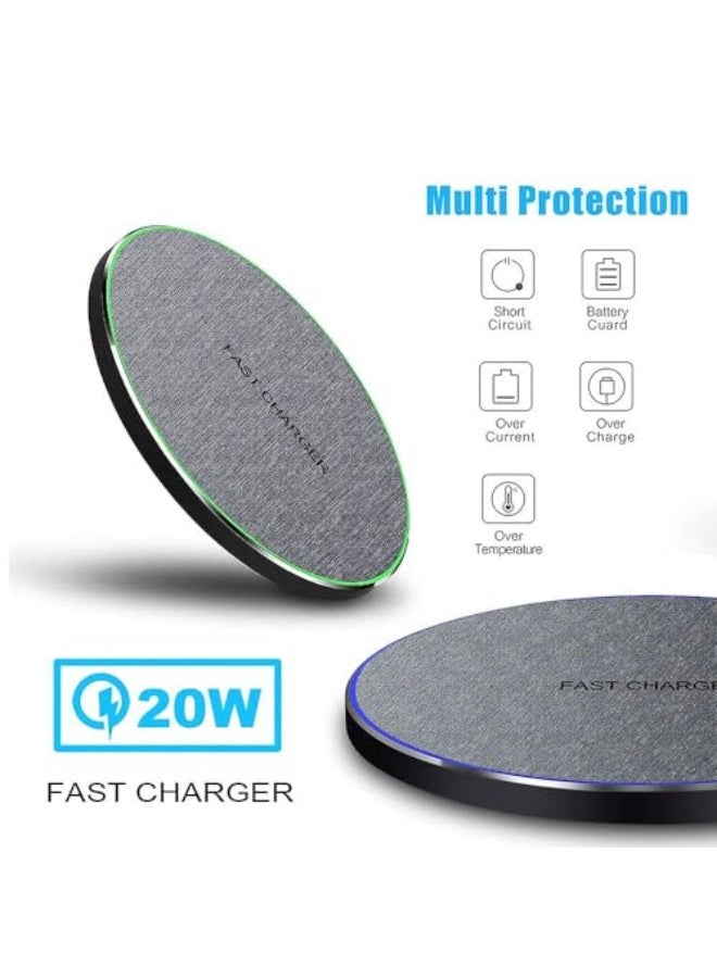20W Fast Wireless Charger, Max Wireless Charging Pad for iPhone 16/15/14/13/12/SE/11, for Galaxy S24/S23/S22/S21/S20, for Galaxy Buds/Buds+ (Fabric Grey) - Image 4