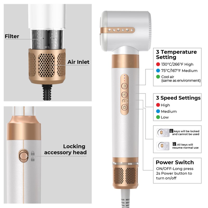 Yitrust Blow Dryer Brush 7 in ONEï¼ŒAutowrap Curling Wand, 110,000 RPM High-Speed Negative Ionic Hair Dryer with Diffuser Concentrator, Round Brush Blow Dryer Air Styler, Volumizing Hair Styling Tools - Image 5