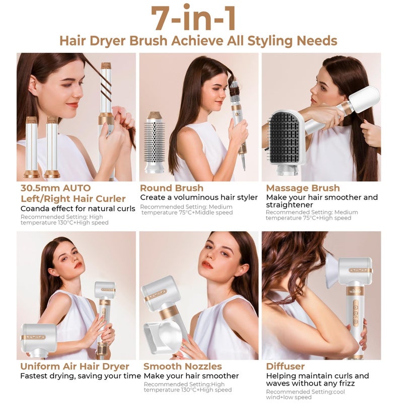 Yitrust Blow Dryer Brush 7 in ONEï¼ŒAutowrap Curling Wand, 110,000 RPM High-Speed Negative Ionic Hair Dryer with Diffuser Concentrator, Round Brush Blow Dryer Air Styler, Volumizing Hair Styling Tools - Image 2