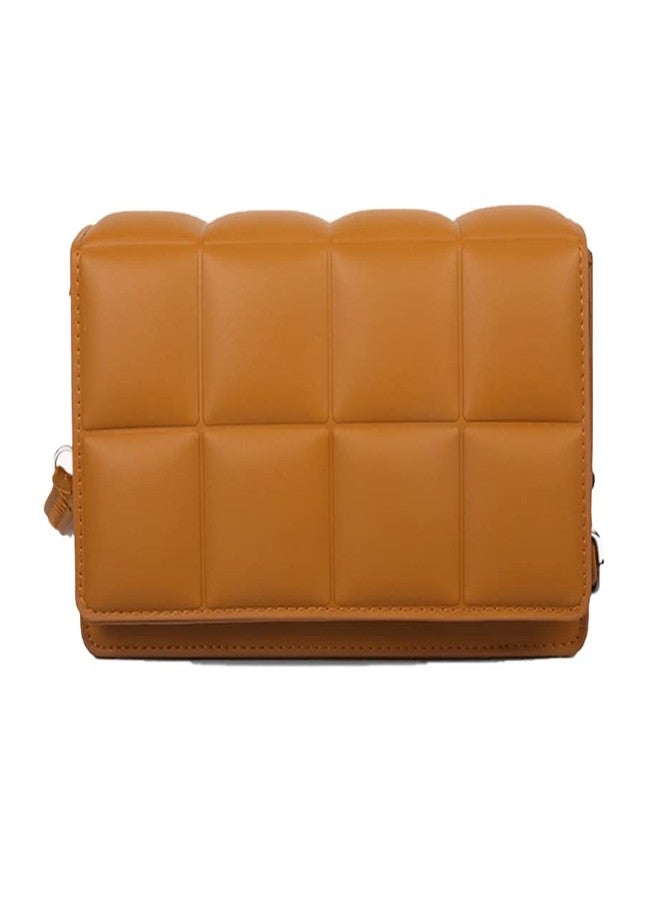 WEIRVI Leather Super Soft Square Checker Pattern Crossbody Shoulder Fashion Bag For Women's With Shoulder Strap (Brown) - Image 1