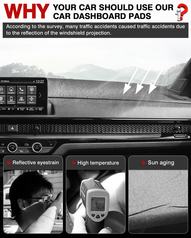 Autorder Dashboard Cover Mat for 2023 2024 2025 2026 Honda CR-V CRV Accessories Dash Cover Flannel Dash Mat Sunshade Glare UV Rays Protector(Without Hud) - Image 2