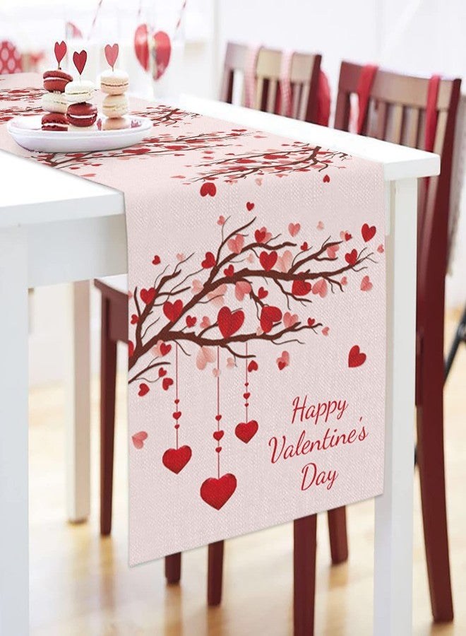 Crystal Emotion مفارش طاولة لعيد الحب، مقاس 13×70 بوصة، لون وردي، مصنوعة من القطن والكتان، تُستخدم كزينة لطاولة عيد الحب في المقاهي/حفلات الزفاف/الأعياد/الحفلات/تناول الطعام، شجرة قلوب رومانسية - Image 5