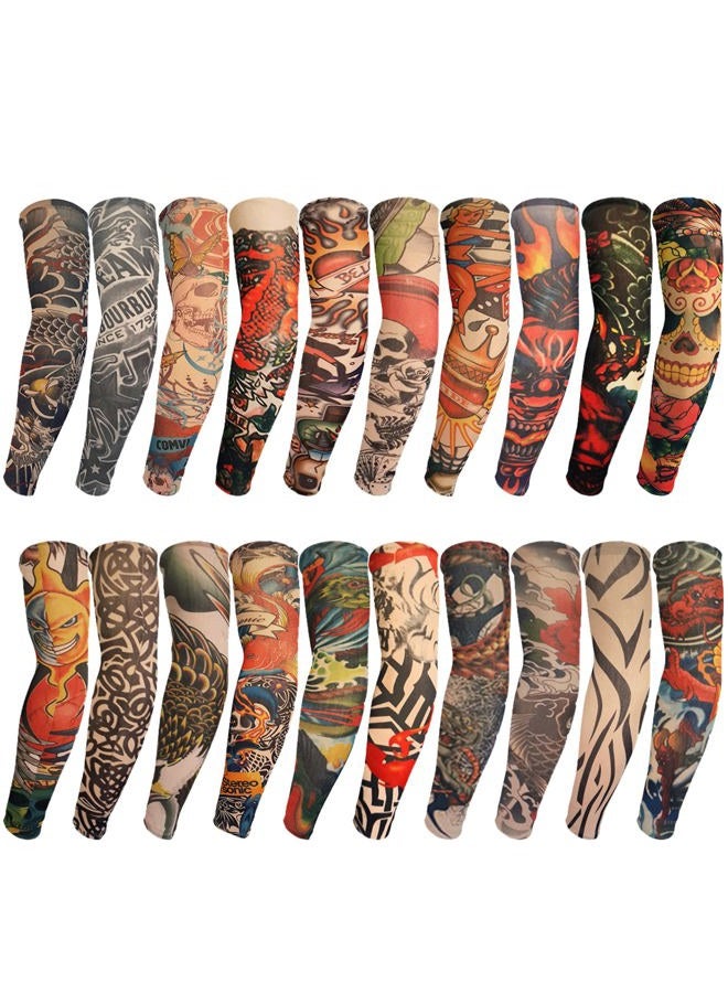 ChurlChurl 20 Pieces Tattoo Sleeves for Men and Women, Temporary Tattoo Arm Sunscreen Sleeves for Men Teens Kids Slip on Tattoo Arm Sleeves Kit - Image 1
