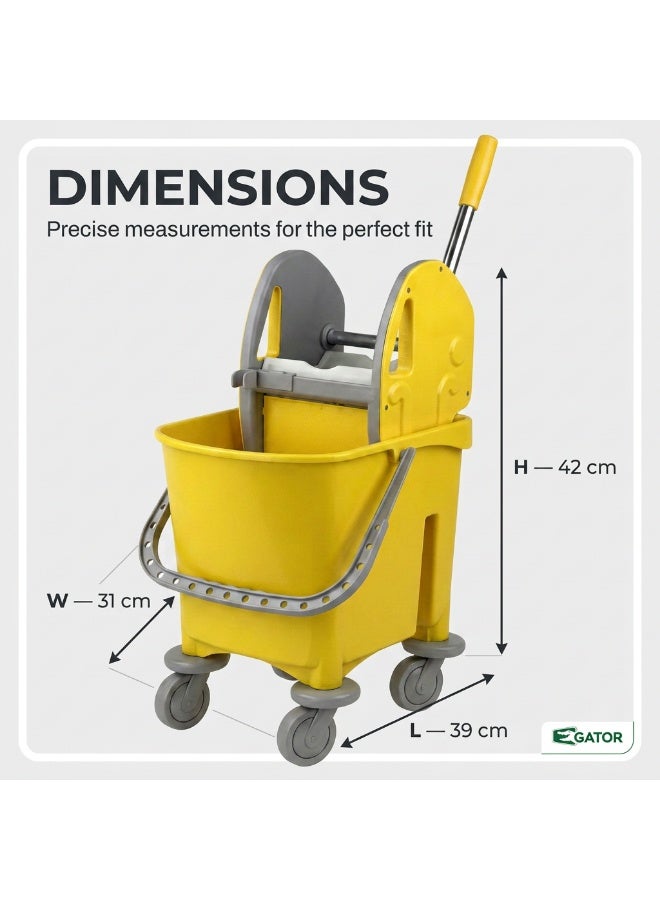Gator Single Mop Bucket Trolley | Down-Press Wringer | 4-Wheel Mobility | Caution Wet Floor Label | Heavy-Duty Commercial Cleaning Cart for Hotel, Hospital & Office | 22L | Yellow - Image 3