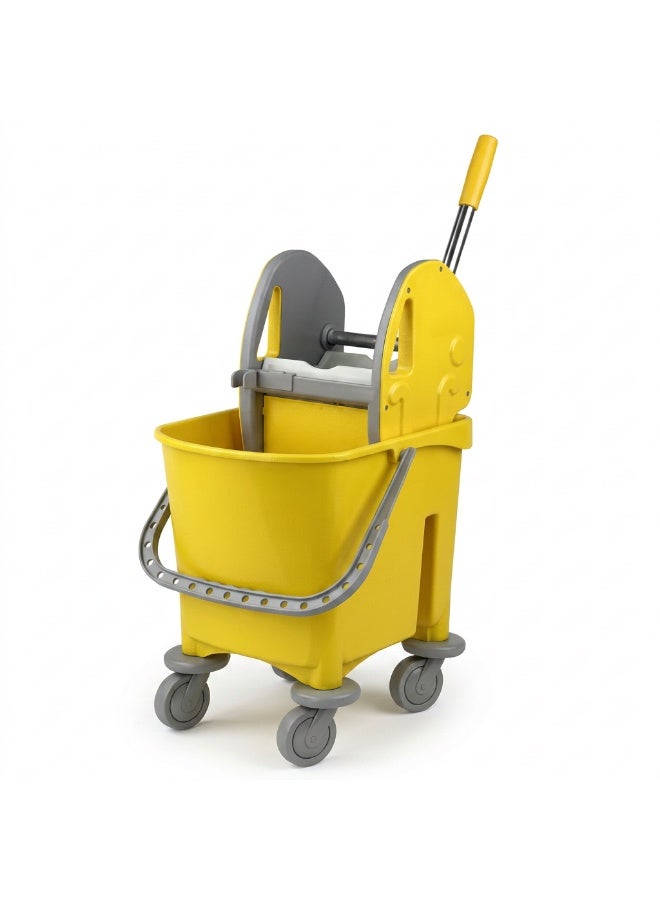 Gator Single Mop Bucket Trolley | Down-Press Wringer | 4-Wheel Mobility | Caution Wet Floor Label | Heavy-Duty Commercial Cleaning Cart for Hotel, Hospital & Office | 22L | Yellow - Image 1