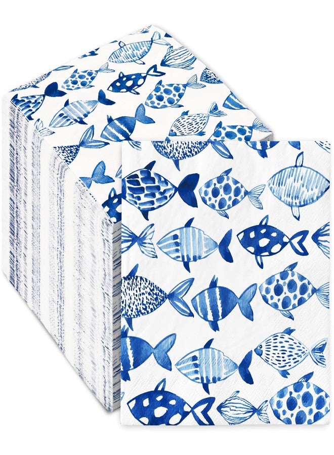 AnyDesign 80Pcs Fish Paper Napkins Watercolor Sea Ocean Luncheon Napkins Blue Decorative Dinner Hand Napkin for Fishing Party Home Restaurant Kitchen Supplies - Image 1