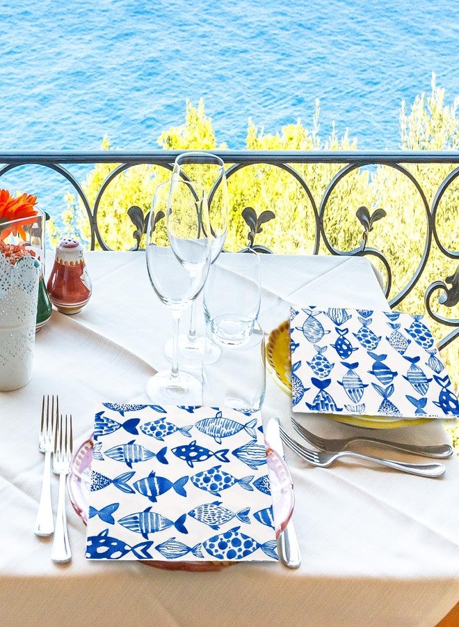 AnyDesign 80Pcs Fish Paper Napkins Watercolor Sea Ocean Luncheon Napkins Blue Decorative Dinner Hand Napkin for Fishing Party Home Restaurant Kitchen Supplies - Image 5