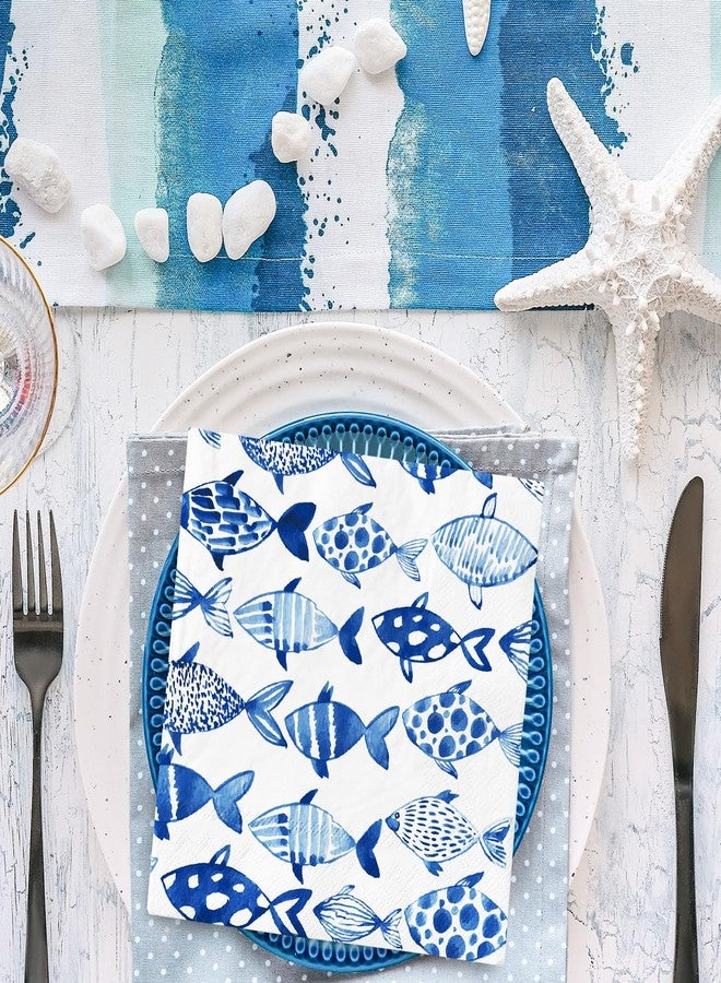 AnyDesign 80Pcs Fish Paper Napkins Watercolor Sea Ocean Luncheon Napkins Blue Decorative Dinner Hand Napkin for Fishing Party Home Restaurant Kitchen Supplies - Image 4