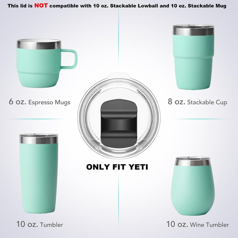 SOONSURE 10 oz Wine Tumbler Lid for Yeti, Replacement Lids Compatible for YETI 6 oz Espresso Mugs and 8 oz Stackable Cup, Travel Spill Proof Cup Lids Covers with Magnetic Slider Switch, BPA Free - Image 2