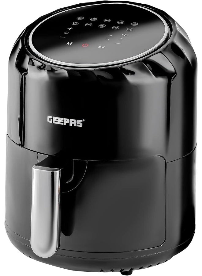 GEEPAS Digital Air Fryer, 3.5 L Capacity with a Rack| Equipped with VORTX Air Frying Technology, Oil Free Cooking| Digital Display with Touch Screen, 10 Preset Cooking Modes, 1-60 Minutes Timer| Ideal for making Fries, Steak, Chicken, Cake, Meat, Bread 3.5 L 1400 W GAF37512N Black - Image 1