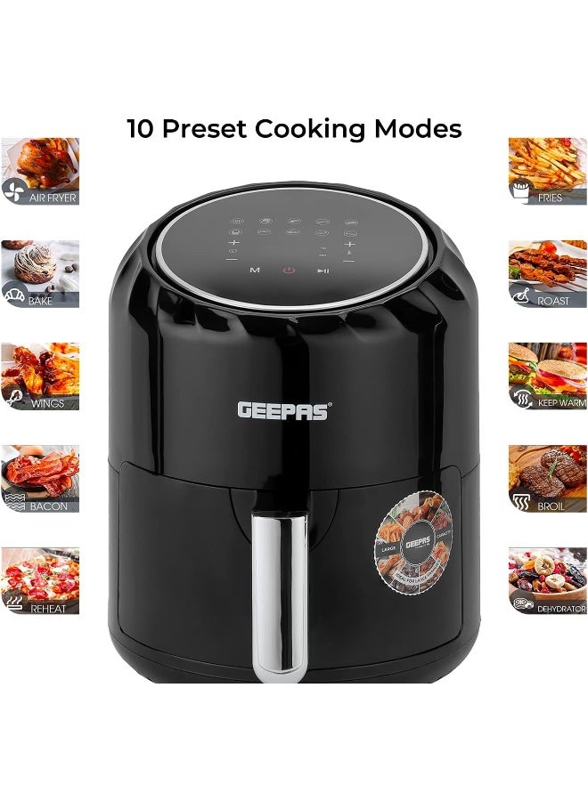 GEEPAS Digital Air Fryer, 3.5 L Capacity with a Rack| Equipped with VORTX Air Frying Technology, Oil Free Cooking| Digital Display with Touch Screen, 10 Preset Cooking Modes, 1-60 Minutes Timer| Ideal for making Fries, Steak, Chicken, Cake, Meat, Bread 3.5 L 1400 W GAF37512N Black - Image 4
