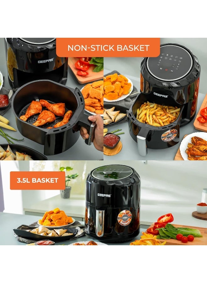GEEPAS Digital Air Fryer, 3.5 L Capacity with a Rack| Equipped with VORTX Air Frying Technology, Oil Free Cooking| Digital Display with Touch Screen, 10 Preset Cooking Modes, 1-60 Minutes Timer| Ideal for making Fries, Steak, Chicken, Cake, Meat, Bread 3.5 L 1400 W GAF37512N Black - Image 3