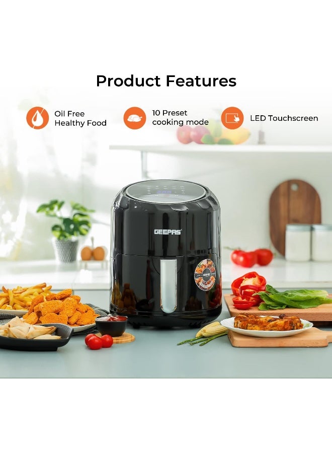 GEEPAS Digital Air Fryer, 3.5 L Capacity with a Rack| Equipped with VORTX Air Frying Technology, Oil Free Cooking| Digital Display with Touch Screen, 10 Preset Cooking Modes, 1-60 Minutes Timer| Ideal for making Fries, Steak, Chicken, Cake, Meat, Bread 3.5 L 1400 W GAF37512N Black - Image 2
