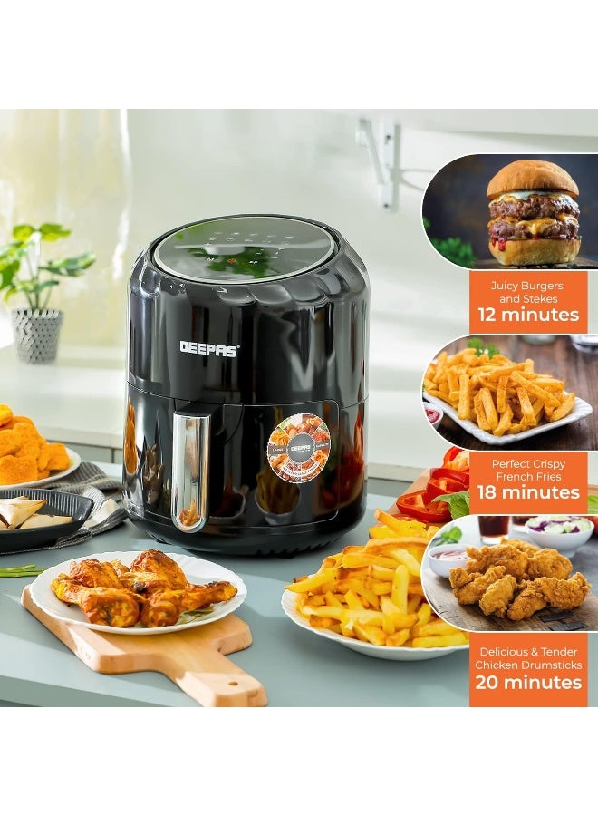 GEEPAS Digital Air Fryer, 3.5 L Capacity with a Rack| Equipped with VORTX Air Frying Technology, Oil Free Cooking| Digital Display with Touch Screen, 10 Preset Cooking Modes, 1-60 Minutes Timer| Ideal for making Fries, Steak, Chicken, Cake, Meat, Bread 3.5 L 1400 W GAF37512N Black - Image 5