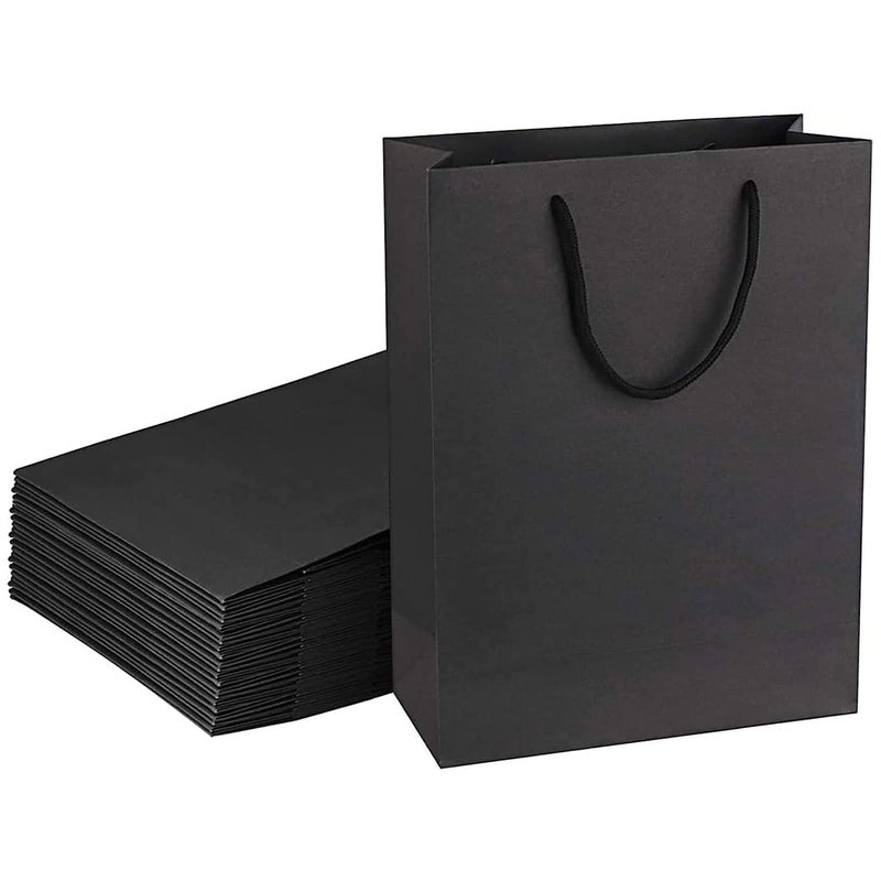 Amit Marketing Black Paper Carry Bag I 250 GSM Kraft Matt Lamination Paper Bags with Braided Cotton Handle I for Return Gifts Carrying Packaging Shopping Grocery Parcel Take Out - L10xW4xH12 Inch (10 Pcs) - Image 1