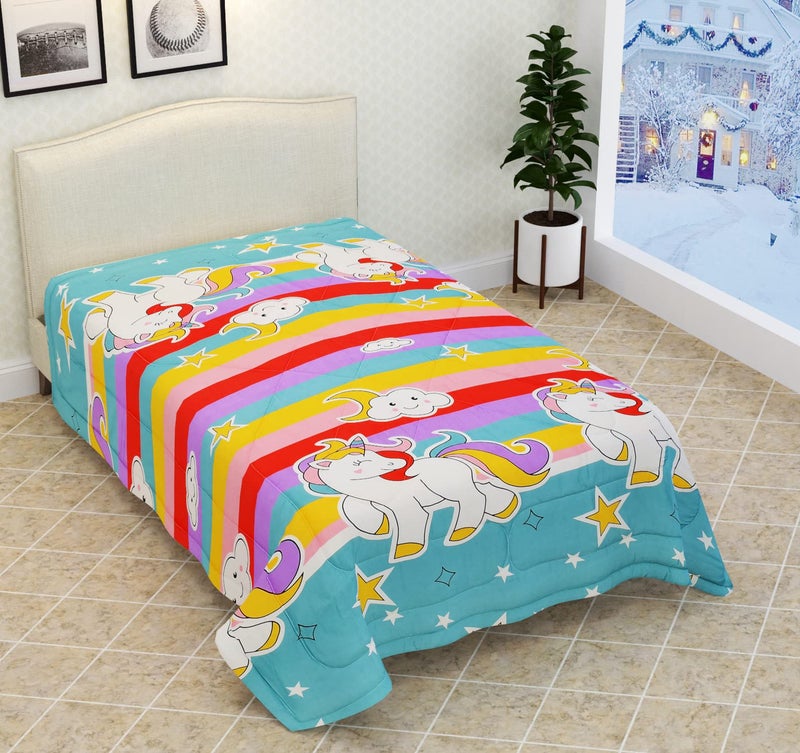 Blenzza Deco™ Glace Cotton Single Bed Reversible Babies & Kids Comforter/Dohar/Quilt, 200 GSM (60x90 Inches Star Moon Unicorn)