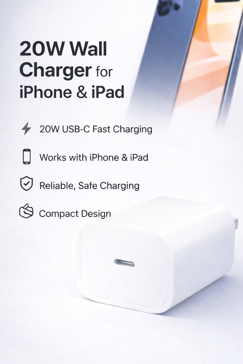 20W USB-C Wall Charger Power Adapter for iPhone and iPad, Fast Charging Power Delivery Plug, Compact Type-C Charging Adapter for Home, Office and Travel - Image 1