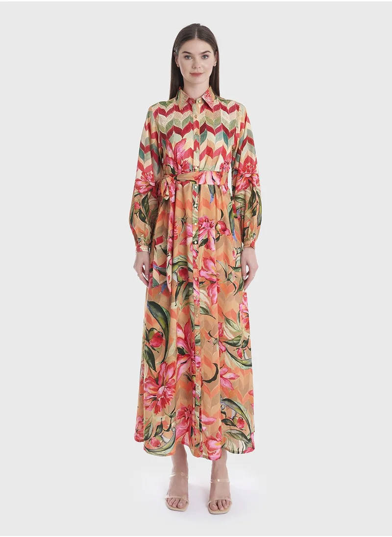كشخة Shirt Styled Modest Dress with Collar