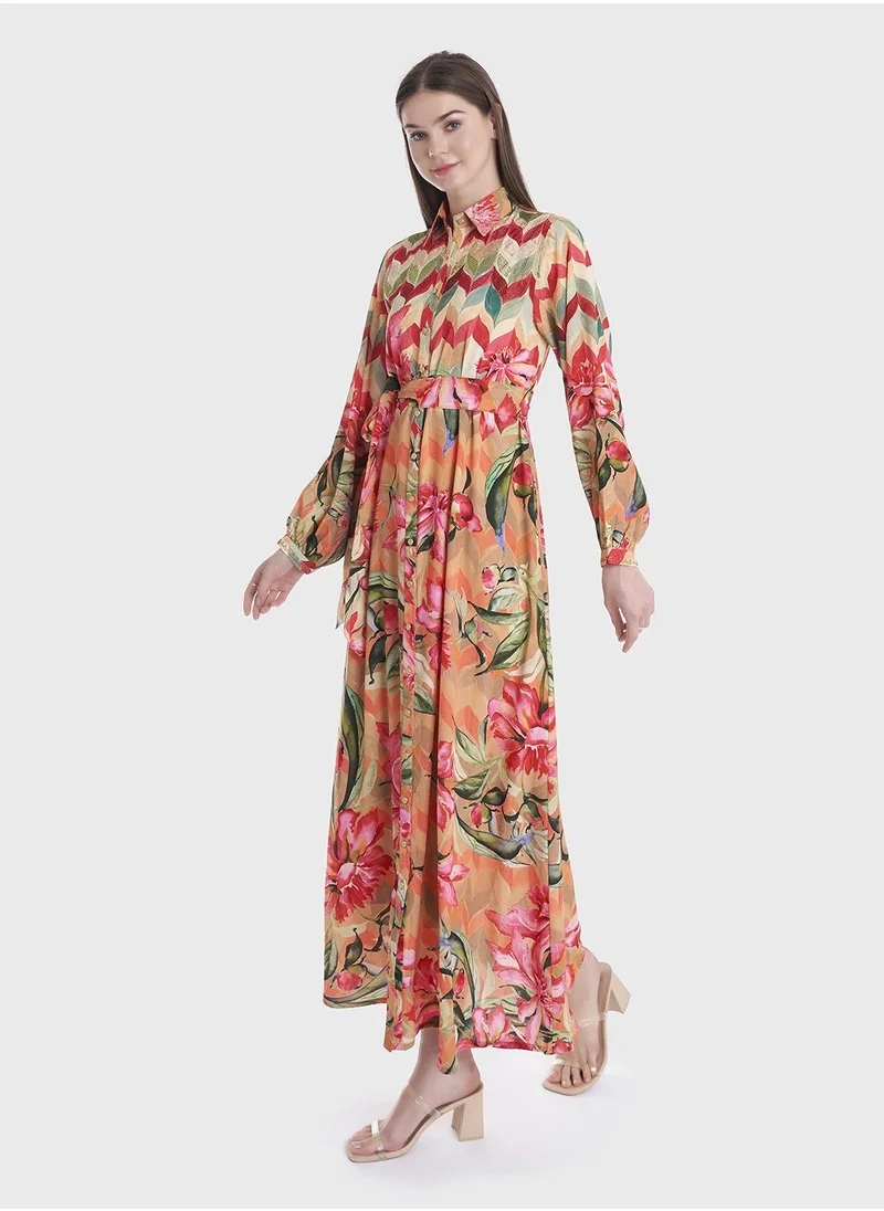 كشخة Shirt Styled Modest Dress with Collar