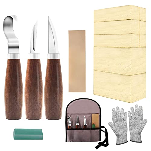 Cor cordium Wood Whittling Kit with Basswood Blocks Sets for Adults and Kids Beginners,Carving Set Includes 3pcs Widdling Knife & 8pcs Blocks & Gloves,Gifts for Christmas,Children's Day,Fathers Day,Mothers Day - Image 1