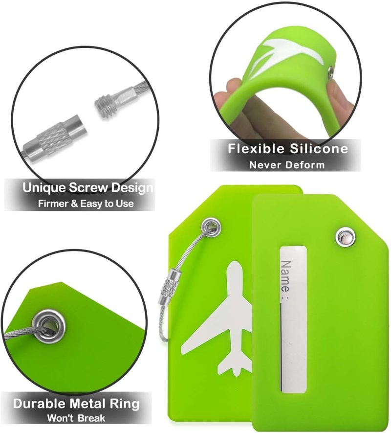 Luggage Tags: 3.7"*2" Green Silicone Bendable & Durable Privacy Protection - Quick Recognition Identifier for Travel Suitcases Backpacks Bags Cruise - Image 3