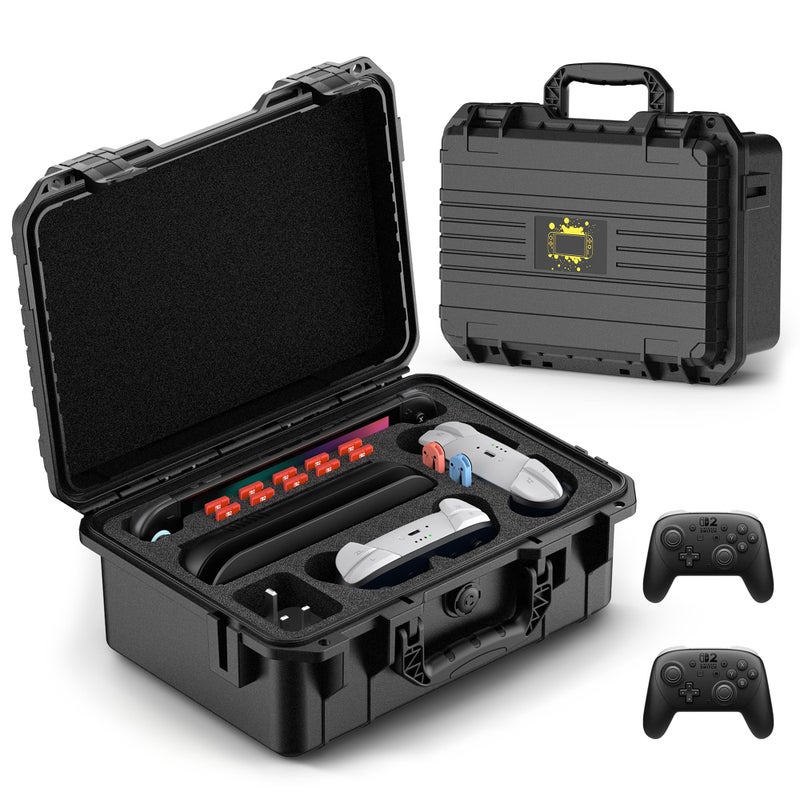 DEVASO Carrying Case Compatiable with Nintendo Switch 2 Case with 2 Pro Controllers Deluxe Waterproof Portable Travel Cases, Soft Lining Travel Bag for Switch 2 Console Pro Controller & Accessories - Image 1